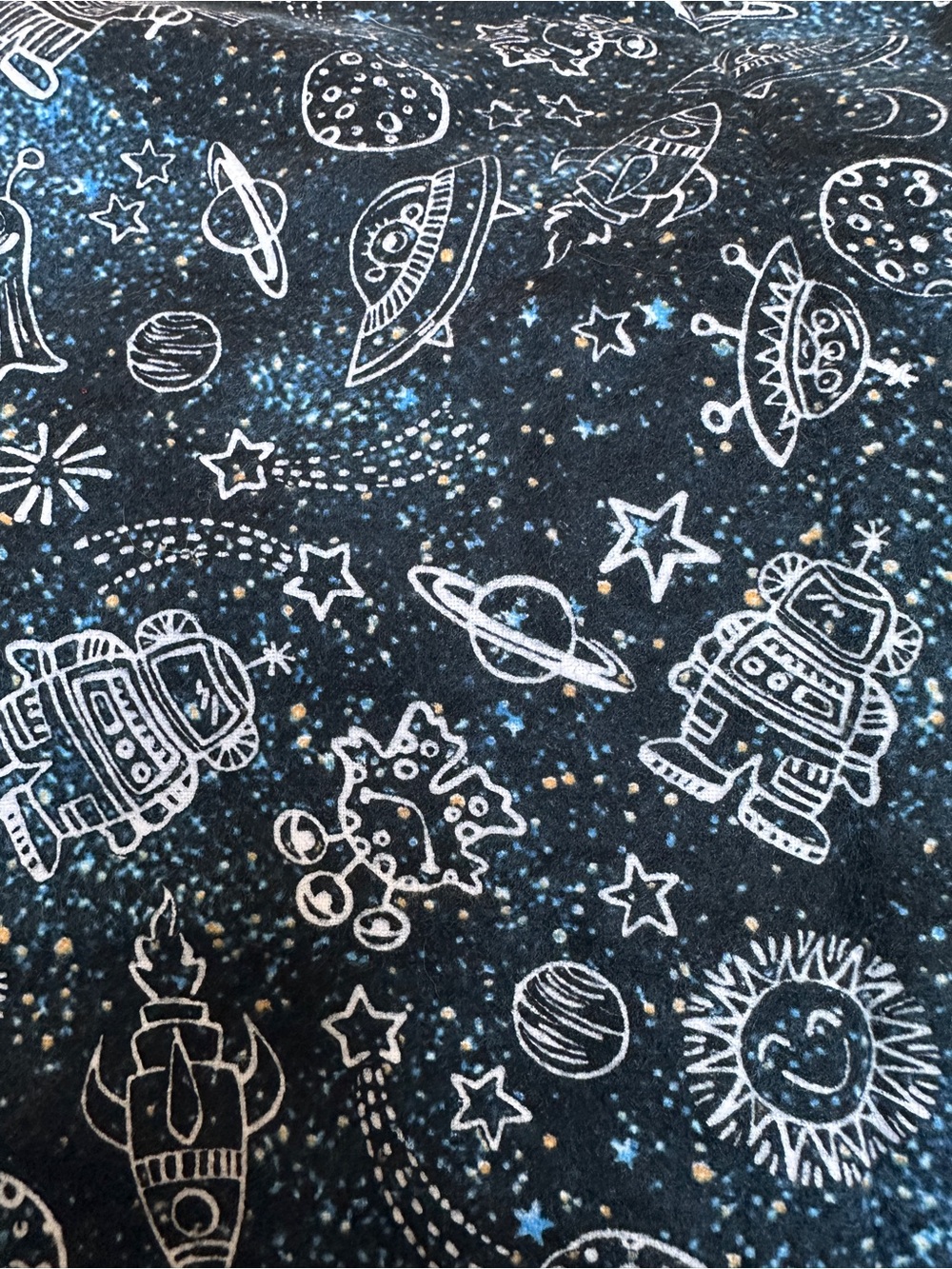 JOANN “Astro” Doodle Space Galaxy Robot Cotton Flannel Fabric 1.5 Yards